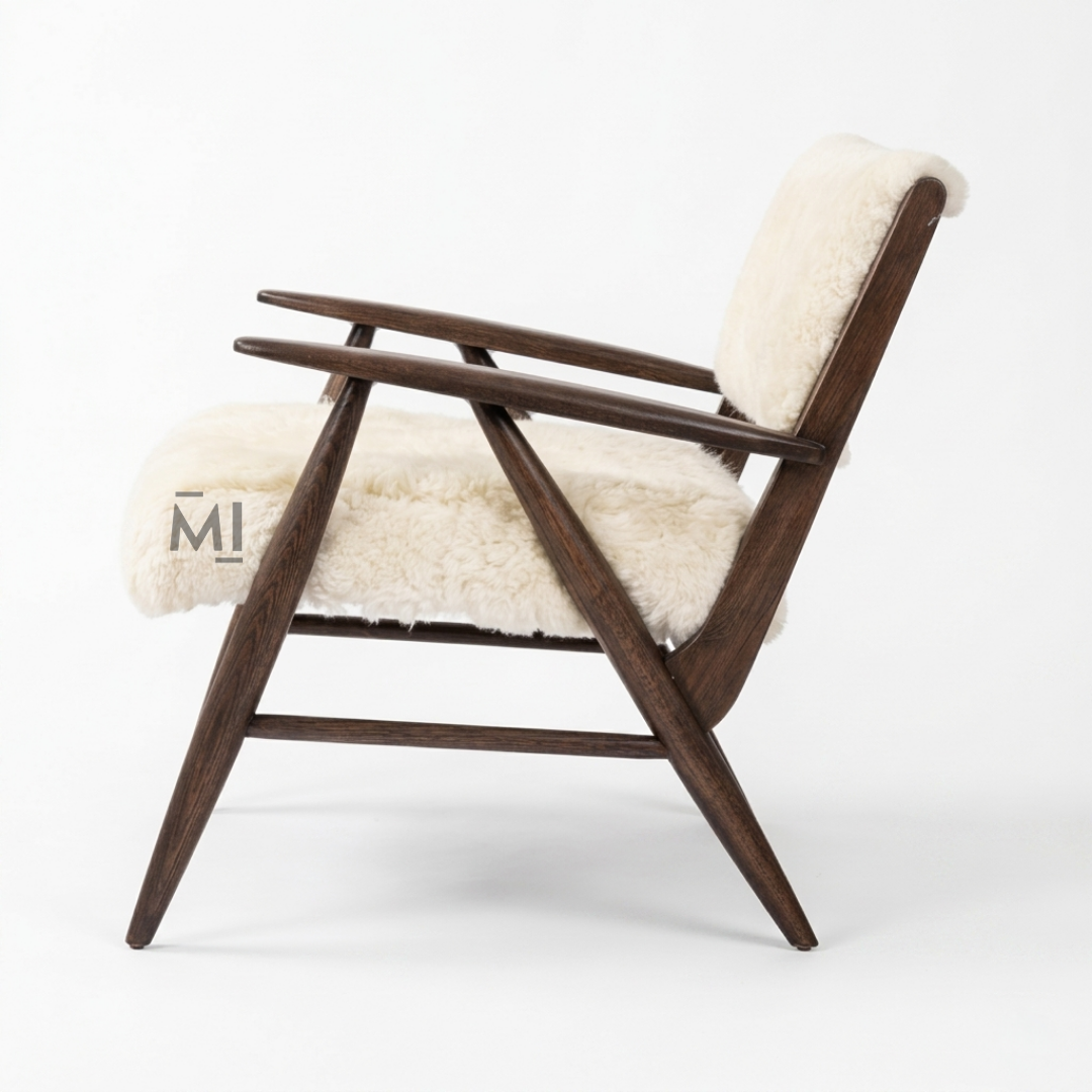 Scandinavian Sherpa Accent Chair with Solid Wood Frame