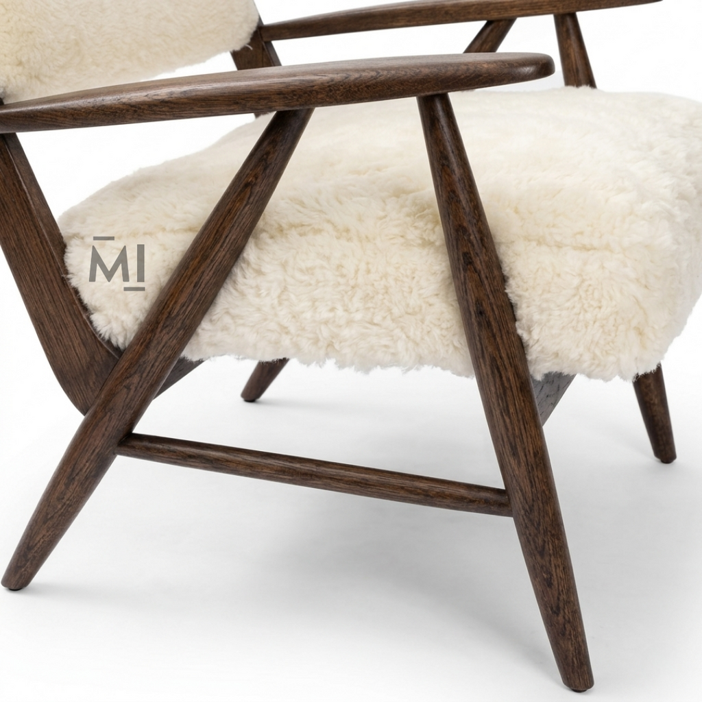Scandinavian Sherpa Accent Chair with Solid Wood Frame