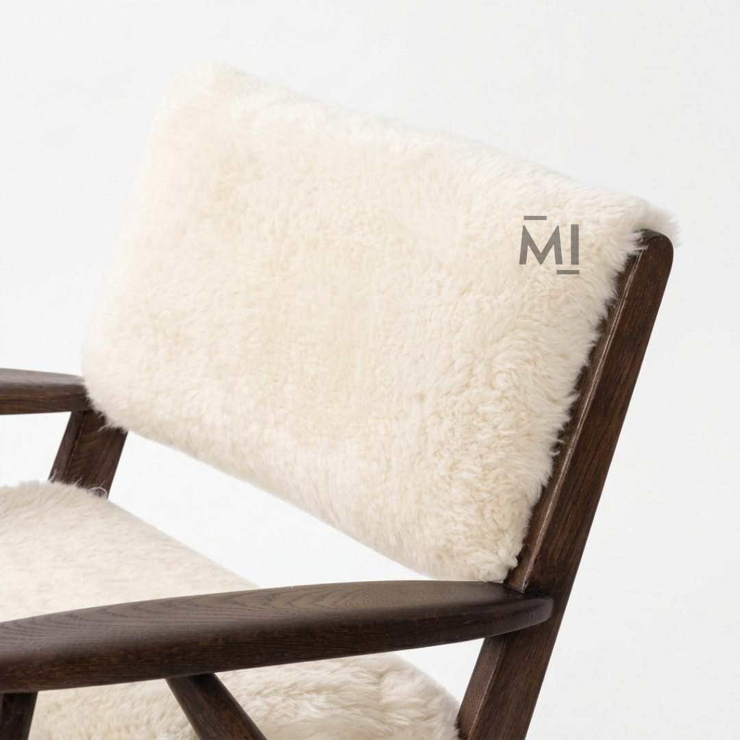 Scandinavian Sherpa Accent Chair with Solid Wood Frame