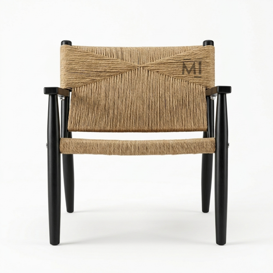 Handwoven Rope Accent Lounge Chair with Solid Wood Frame
