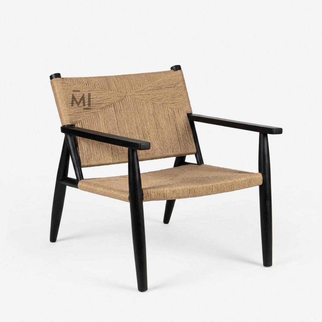 Handwoven Rope Accent Lounge Chair with Solid Wood Frame