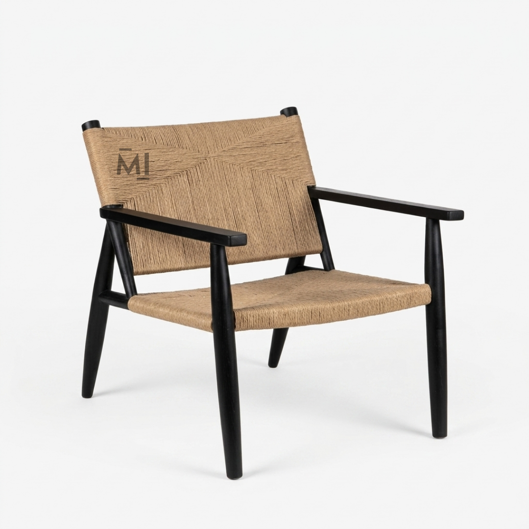 Handwoven Rope Accent Lounge Chair with Solid Wood Frame