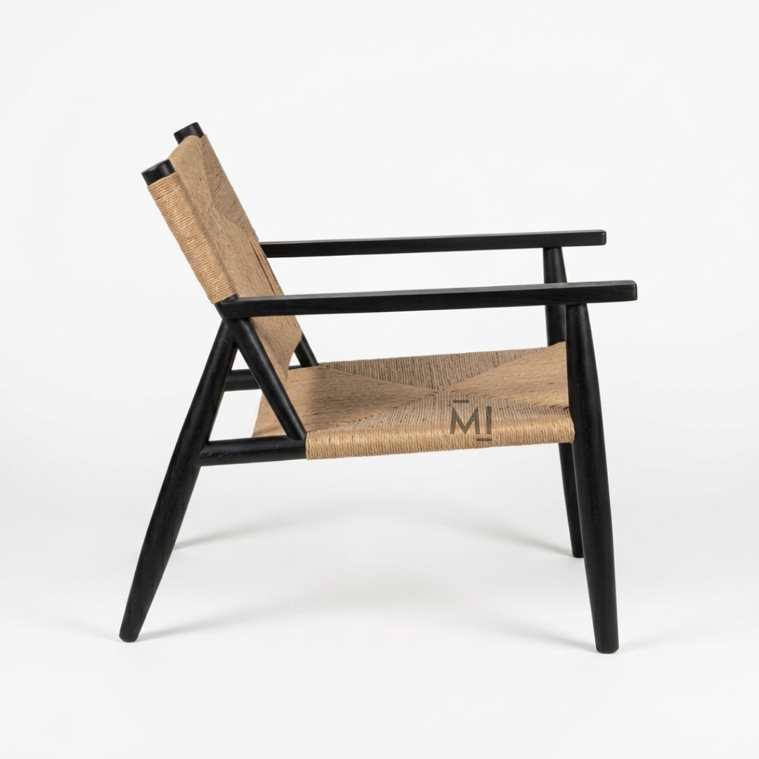 Handwoven Rope Accent Lounge Chair with Solid Wood Frame