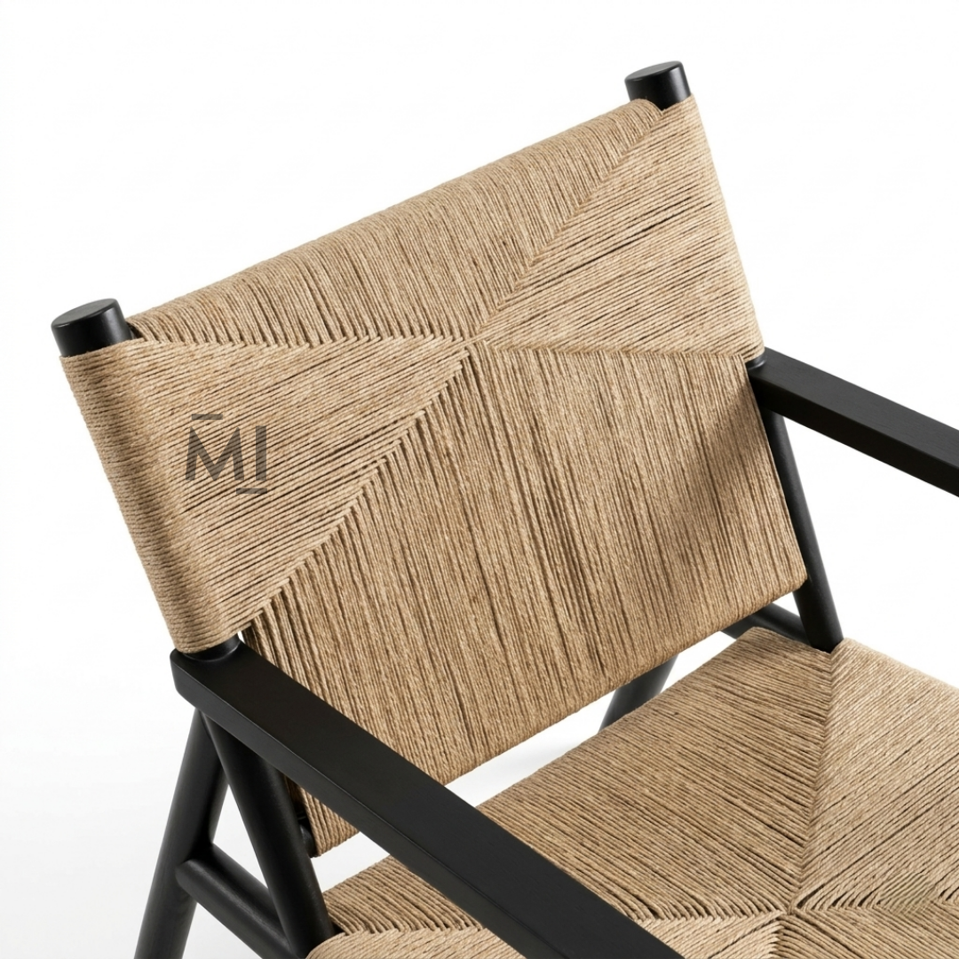 Handwoven Rope Accent Lounge Chair with Solid Wood Frame