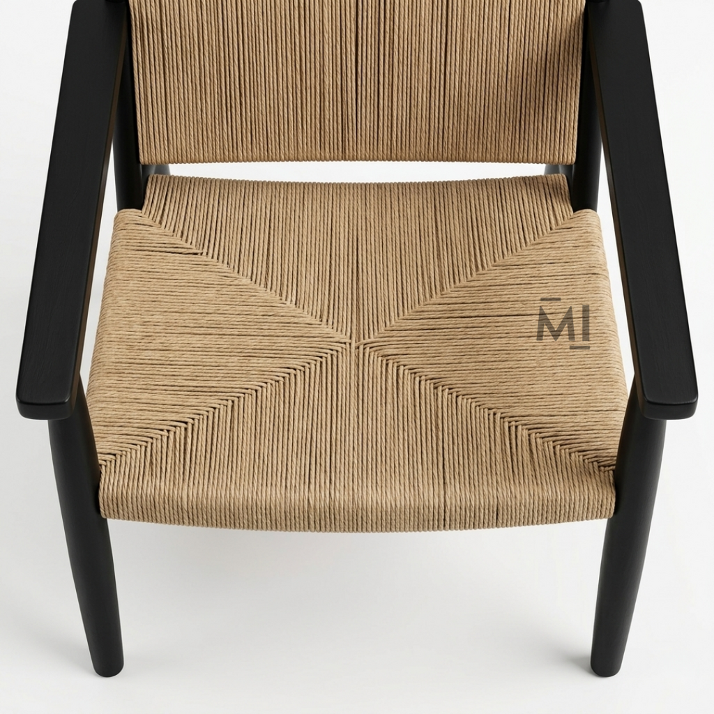 Handwoven Rope Accent Lounge Chair with Solid Wood Frame
