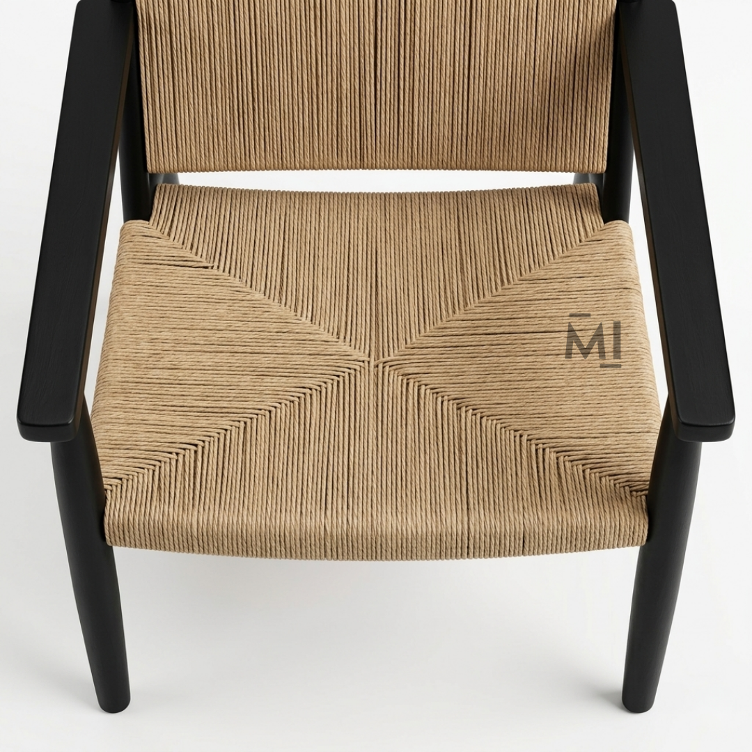 Handwoven Rope Accent Lounge Chair with Solid Wood Frame