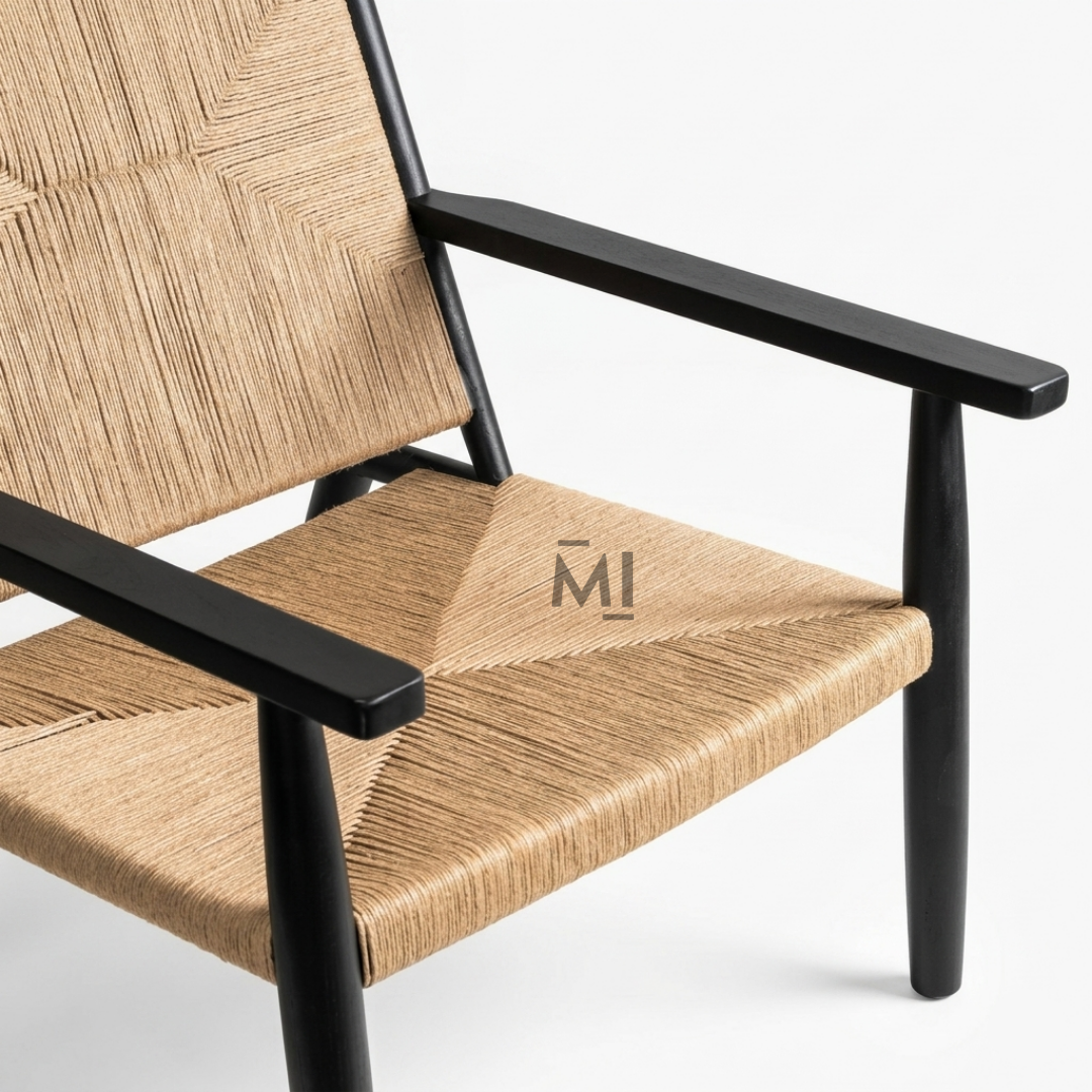 Handwoven Rope Accent Lounge Chair with Solid Wood Frame
