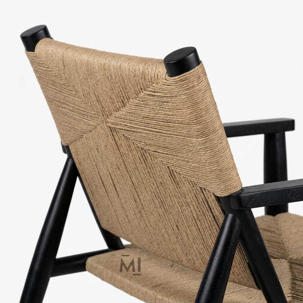 Handwoven Rope Accent Lounge Chair with Solid Wood Frame
