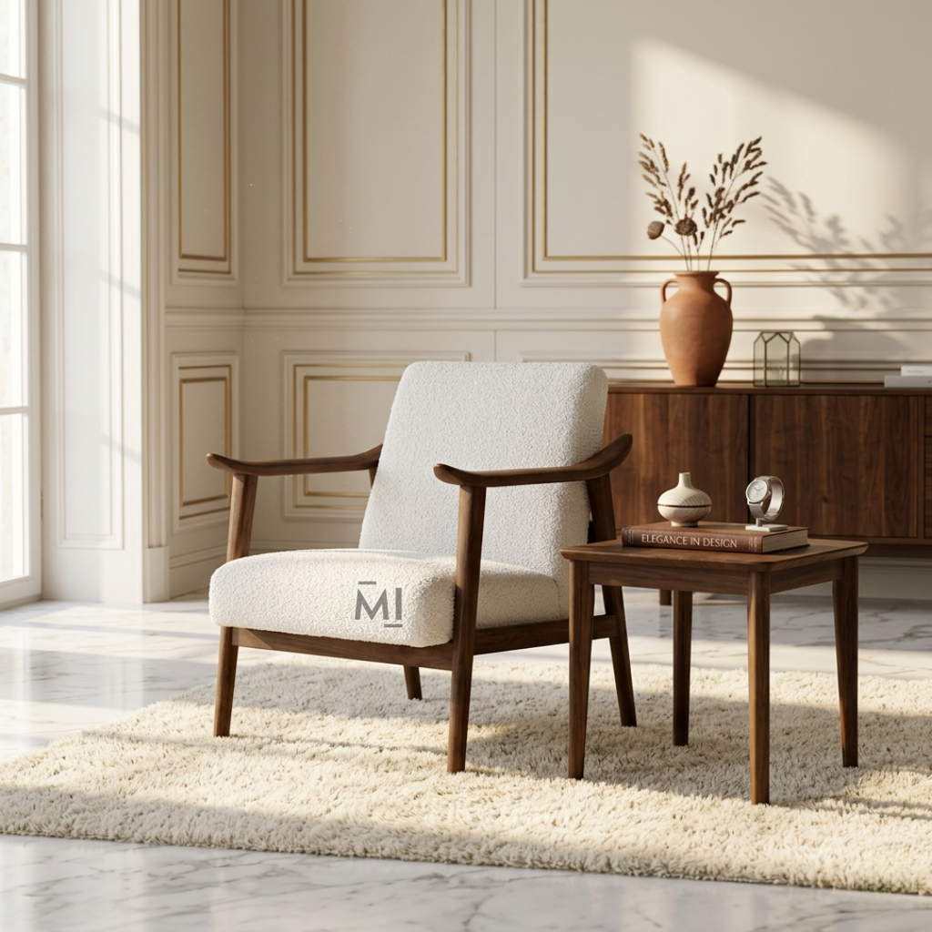 Modern Bouclé Accent Lounge Chair with Solid Wood Frame