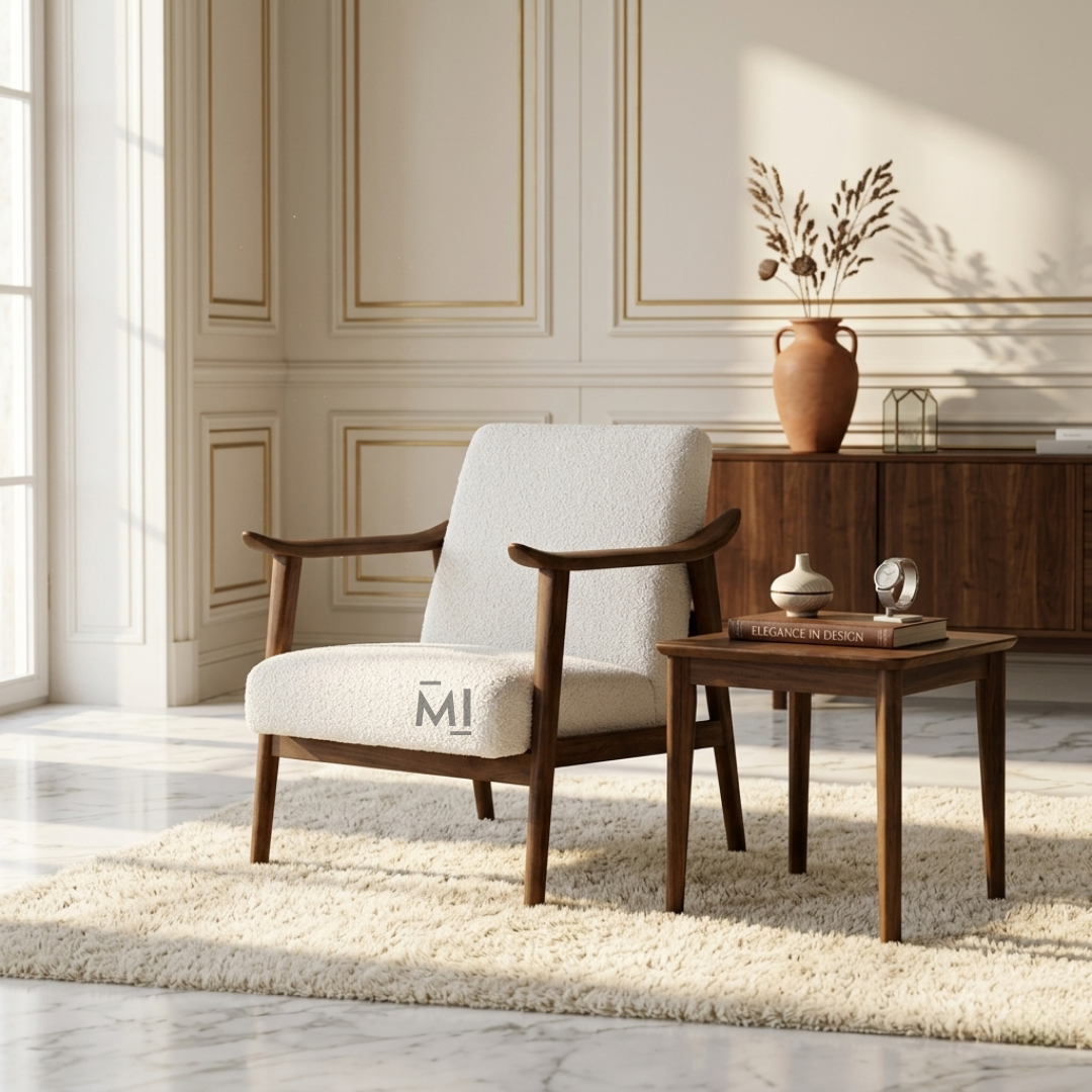Modern Bouclé Accent Lounge Chair with Solid Wood Frame