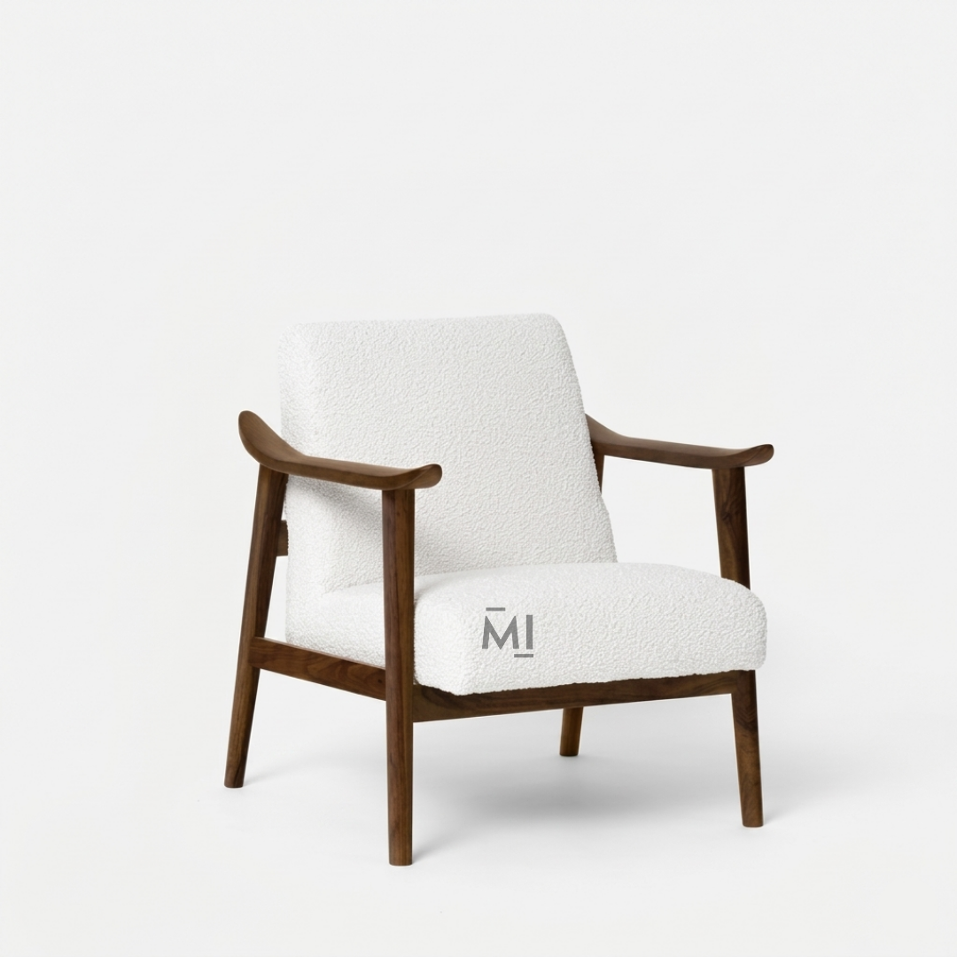 Modern Bouclé Accent Lounge Chair with Solid Wood Frame