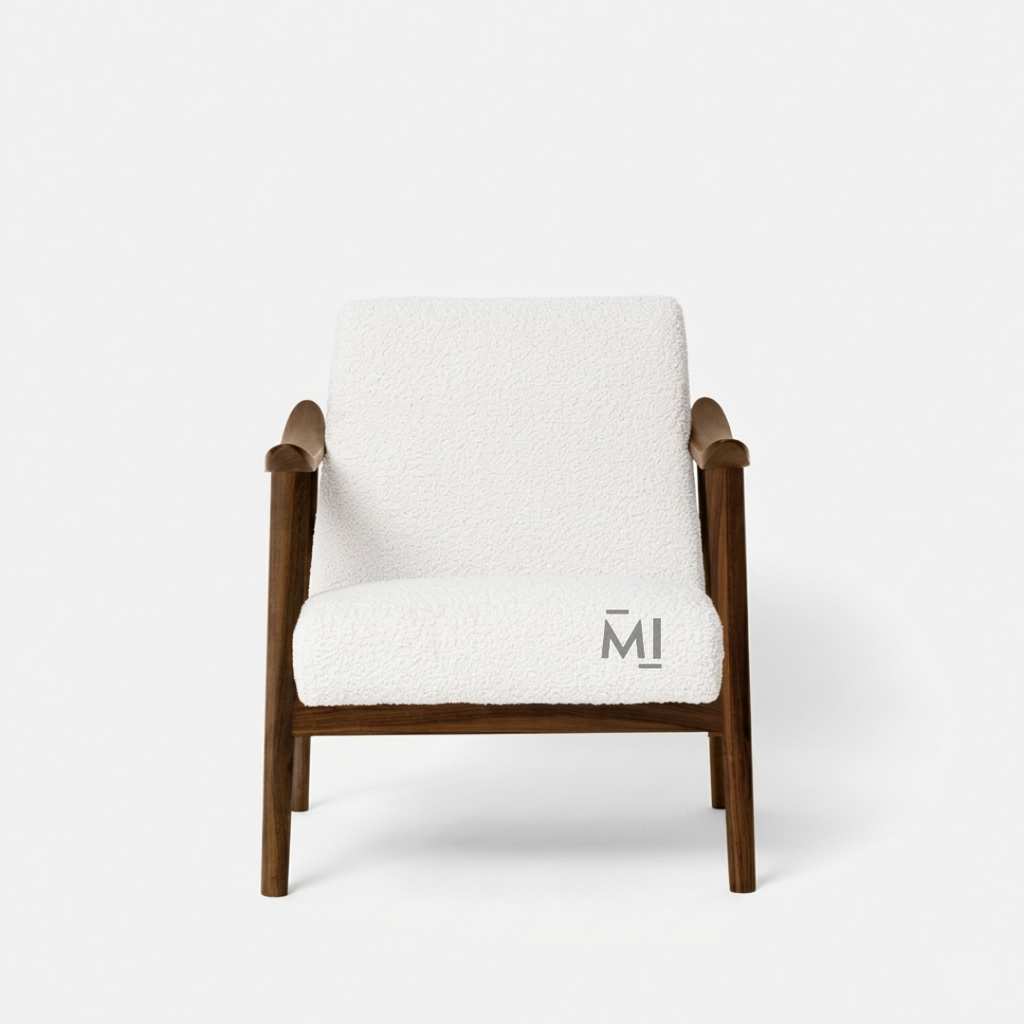 Modern Bouclé Accent Lounge Chair with Solid Wood Frame