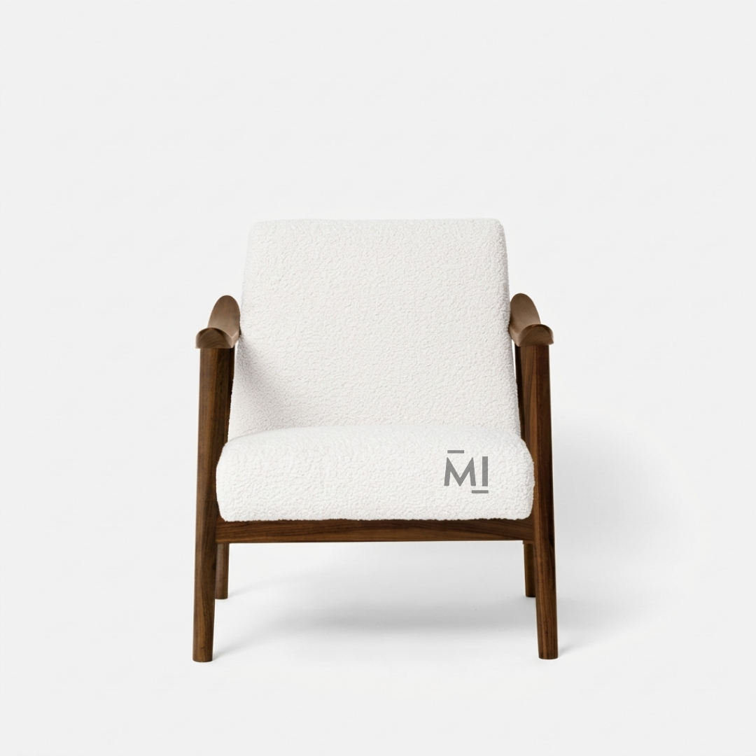 Modern Bouclé Accent Lounge Chair with Solid Wood Frame