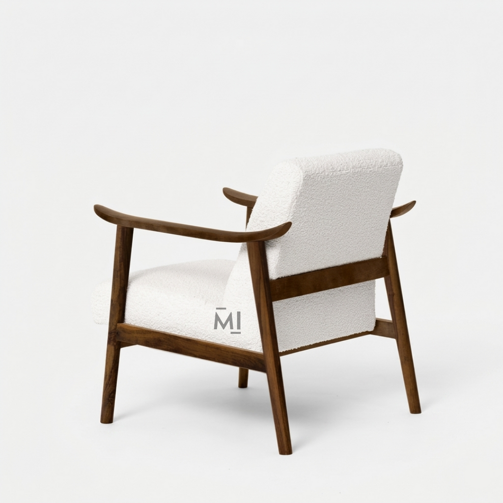 Modern Bouclé Accent Lounge Chair with Solid Wood Frame