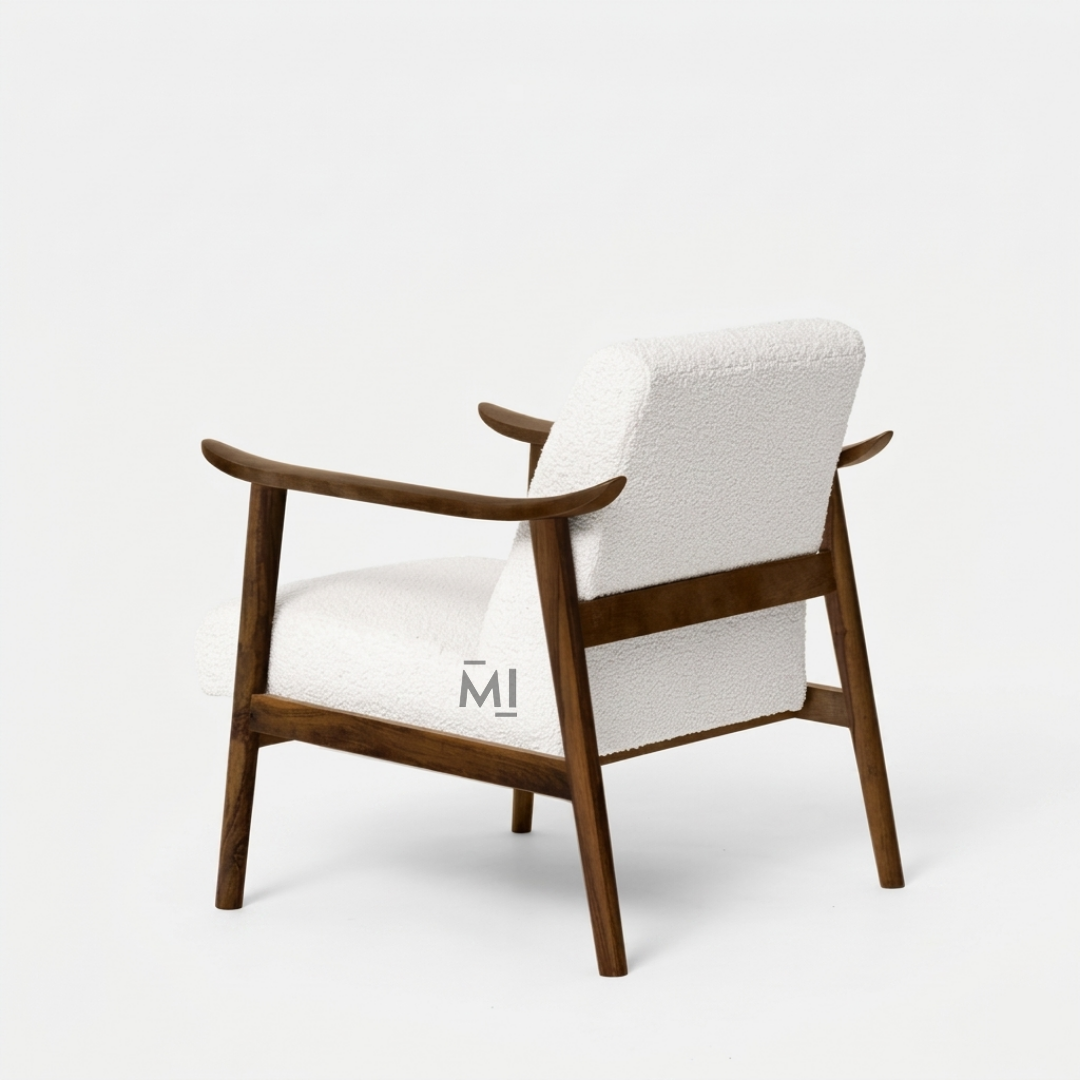 Modern Bouclé Accent Lounge Chair with Solid Wood Frame