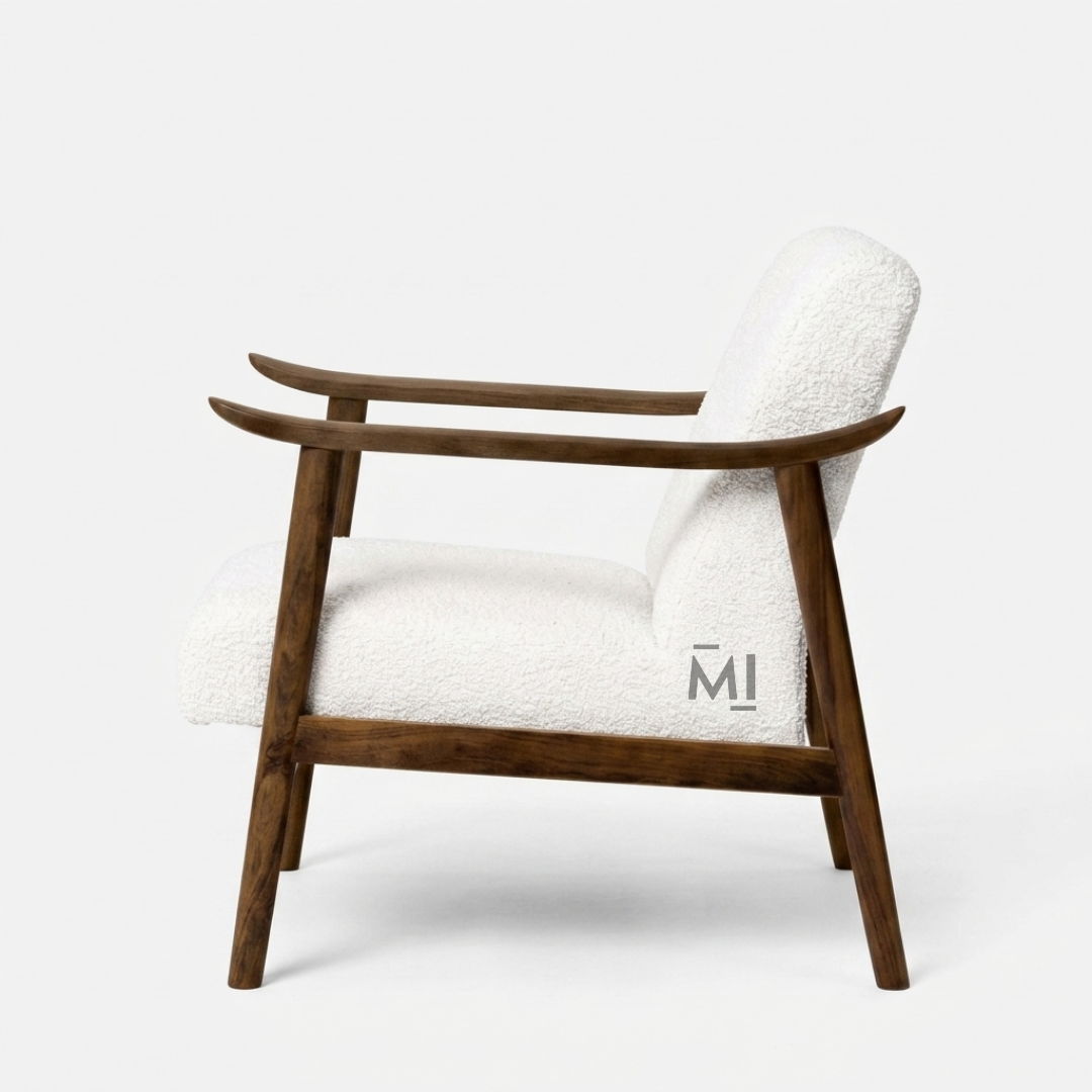 Modern Bouclé Accent Lounge Chair with Solid Wood Frame