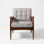 Mid-Century Modern Cane Accent Chair with Upholstered Cushion