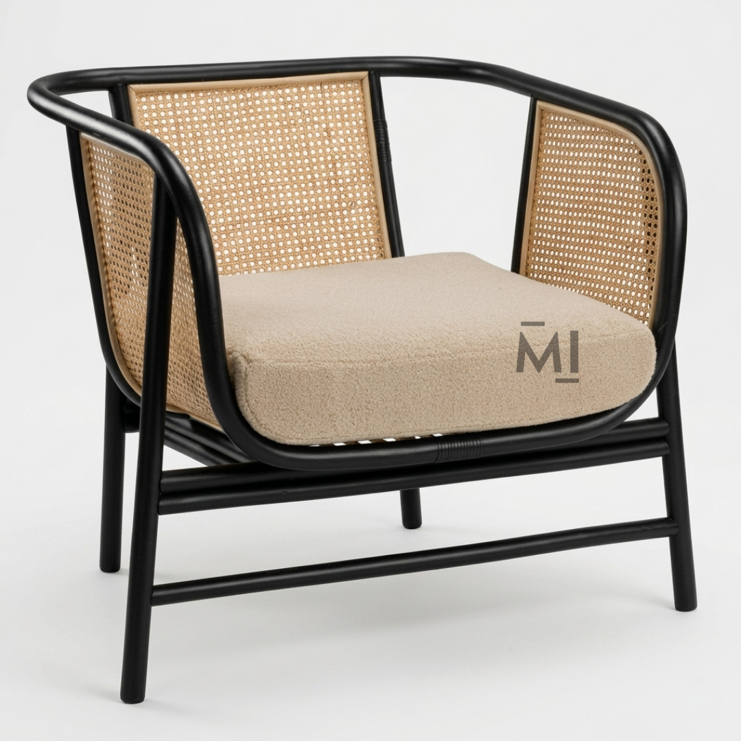 Modern Cane Lounge Chair with Black Metal Frame