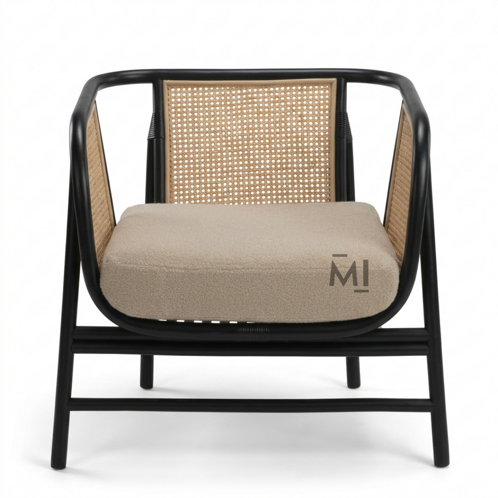 Modern Cane Lounge Chair with Black Metal Frame