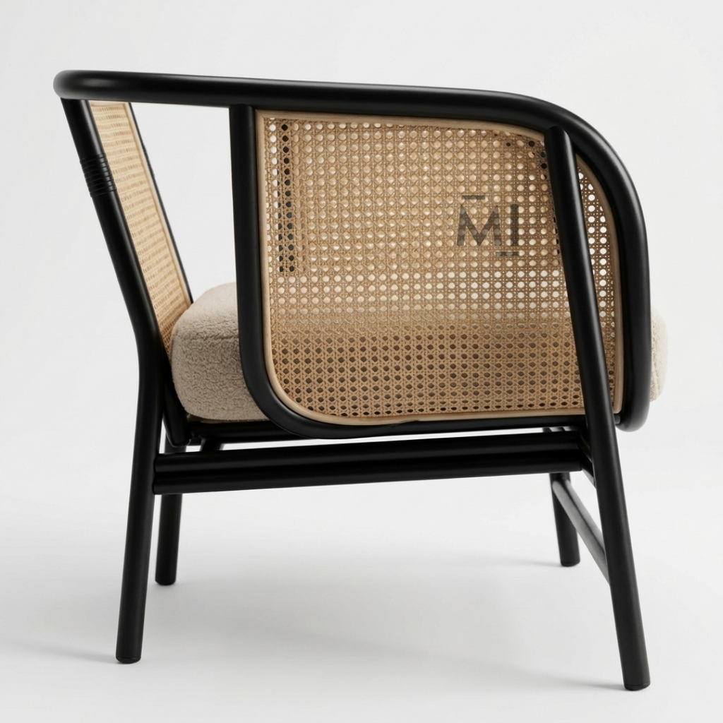 Modern Cane Lounge Chair with Black Metal Frame