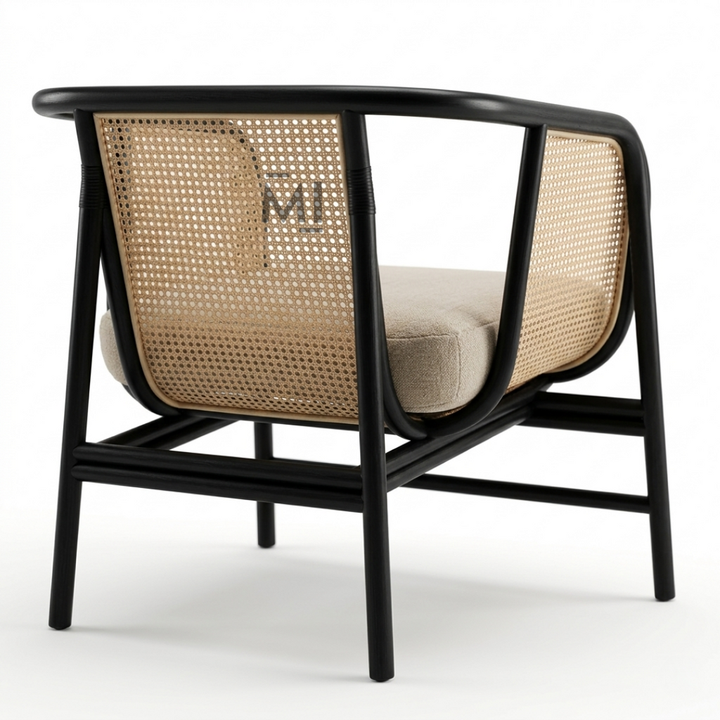 Modern Cane Lounge Chair with Black Metal Frame