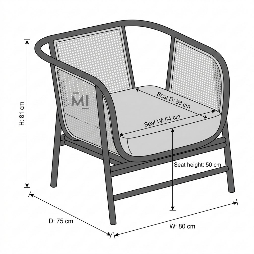 Modern Cane Lounge Chair with Black Metal Frame