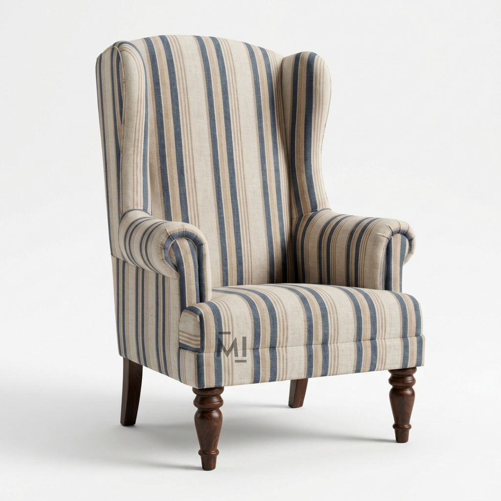 Classic Striped Wingback Armchair | Premium Upholstered Accent Chair
