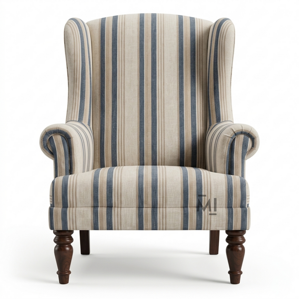 Classic Striped Wingback Armchair | Premium Upholstered Accent Chair