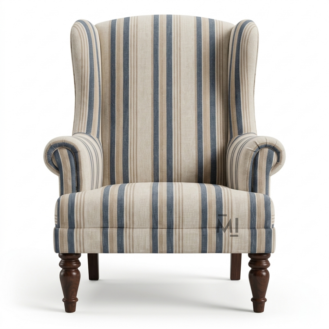 Classic Striped Wingback Armchair | Premium Upholstered Accent Chair