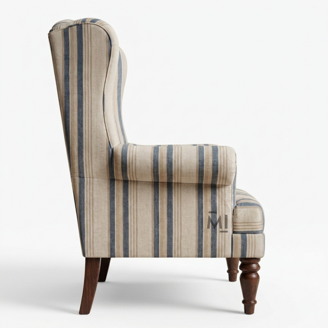 Classic Striped Wingback Armchair | Premium Upholstered Accent Chair