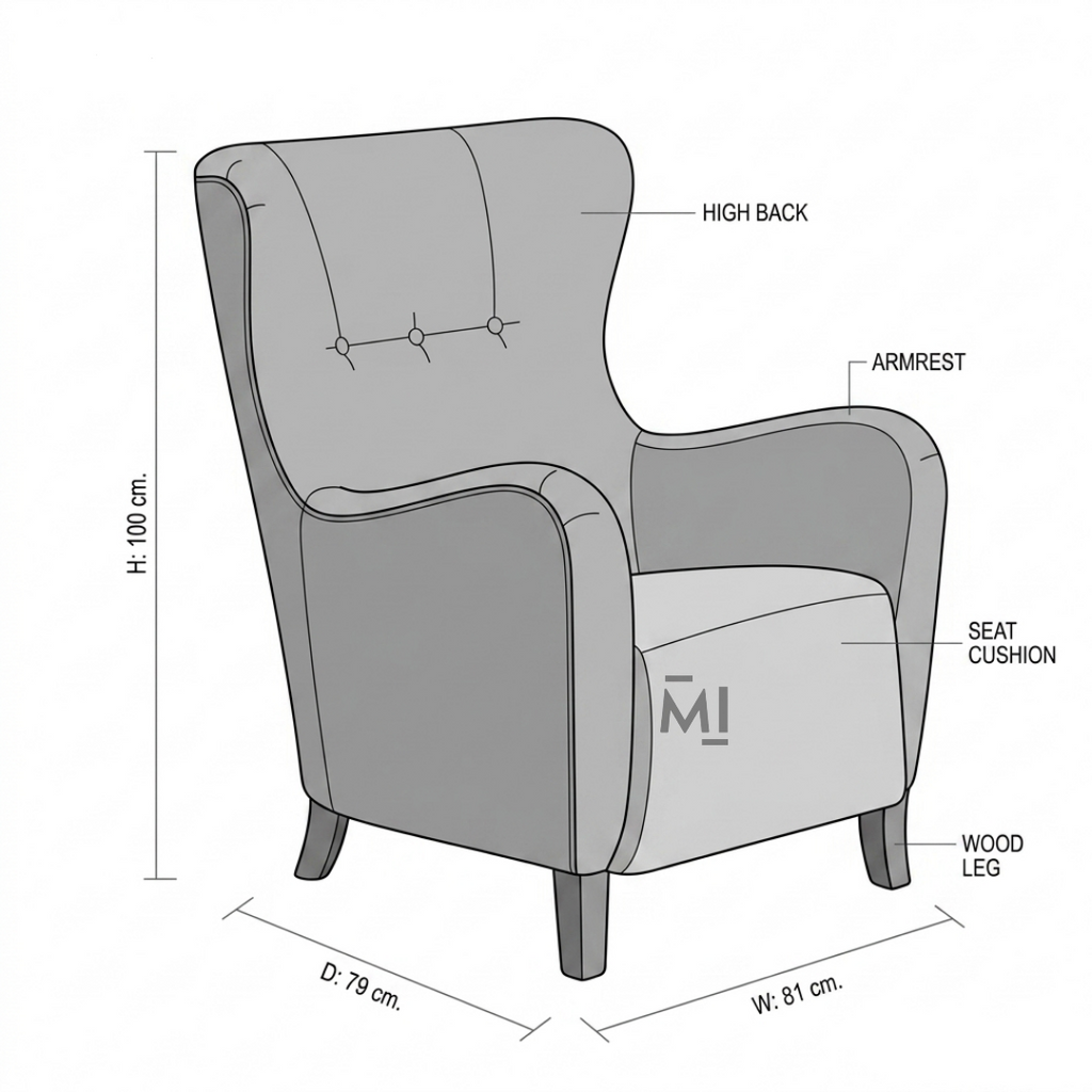 Modern High Back Accent Chair | Premium Upholstered Lounge Armchair