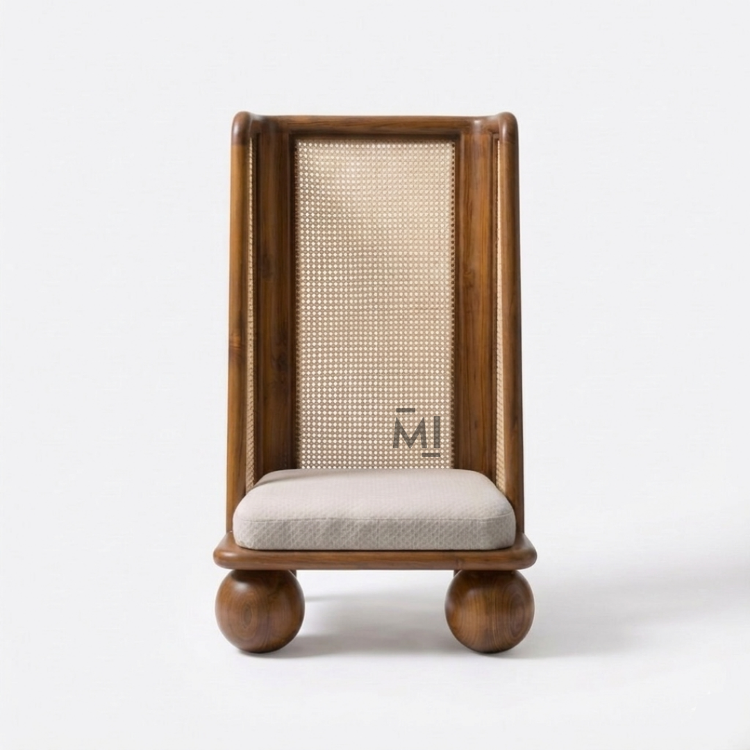 Modern Cane Accent Chair | Designer Solid Wood Lounge Chair
