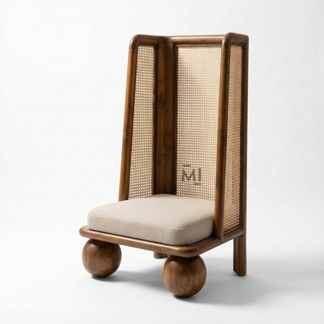 Modern Cane Accent Chair | Designer Solid Wood Lounge Chair