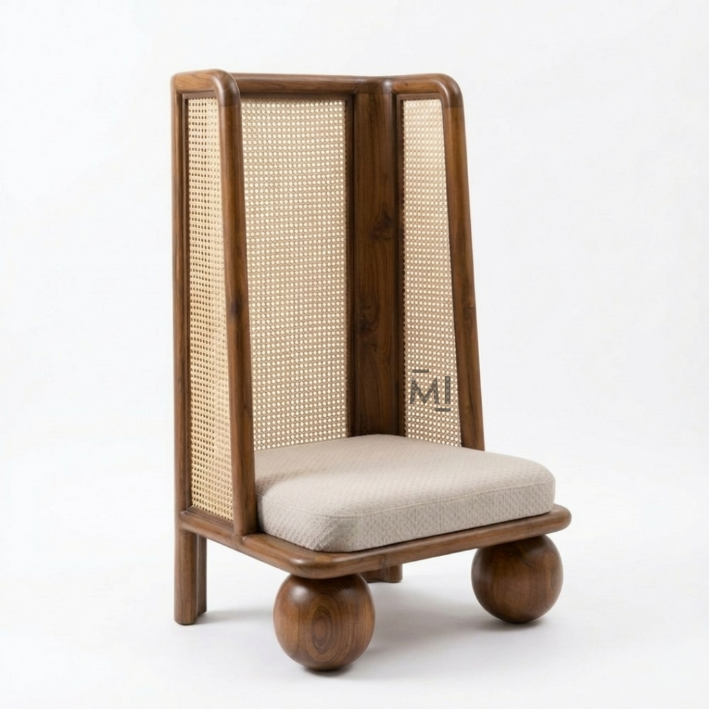 Modern Cane Accent Chair | Designer Solid Wood Lounge Chair