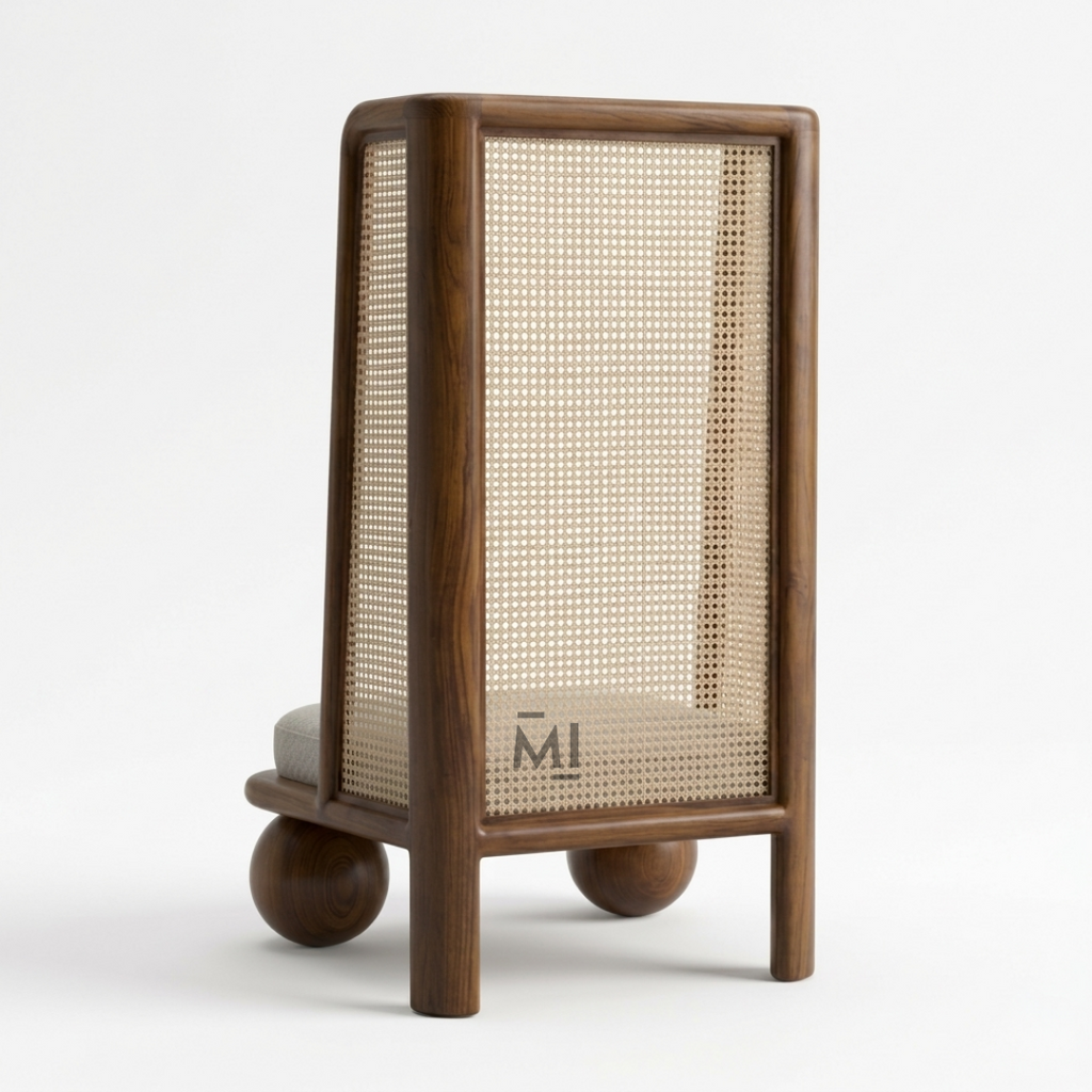Modern Cane Accent Chair | Designer Solid Wood Lounge Chair