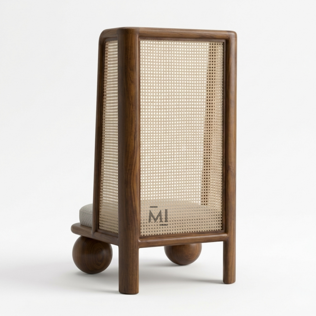 Modern Cane Accent Chair | Designer Solid Wood Lounge Chair