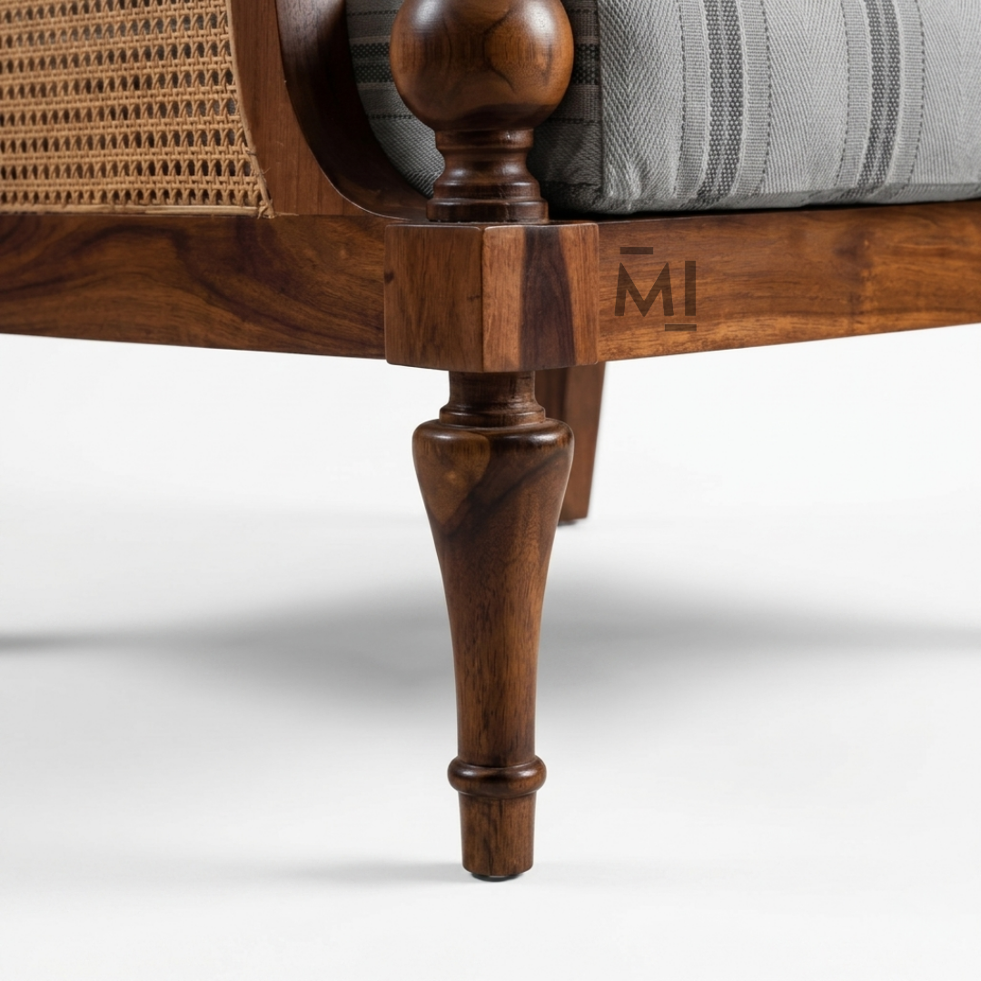 Classic Cane Accent Chair | Premium Solid Wood Upholstered Lounge Chair