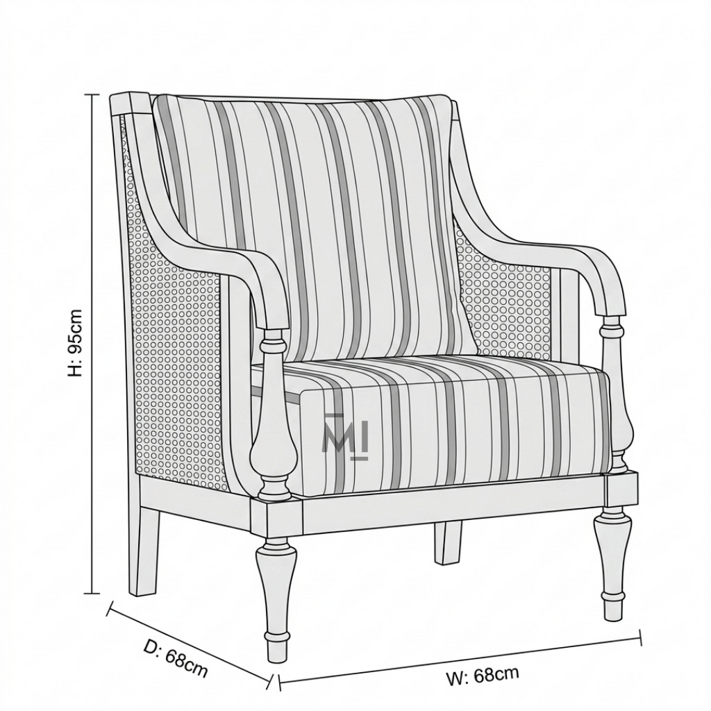 Classic Cane Accent Chair | Premium Solid Wood Upholstered Lounge Chair