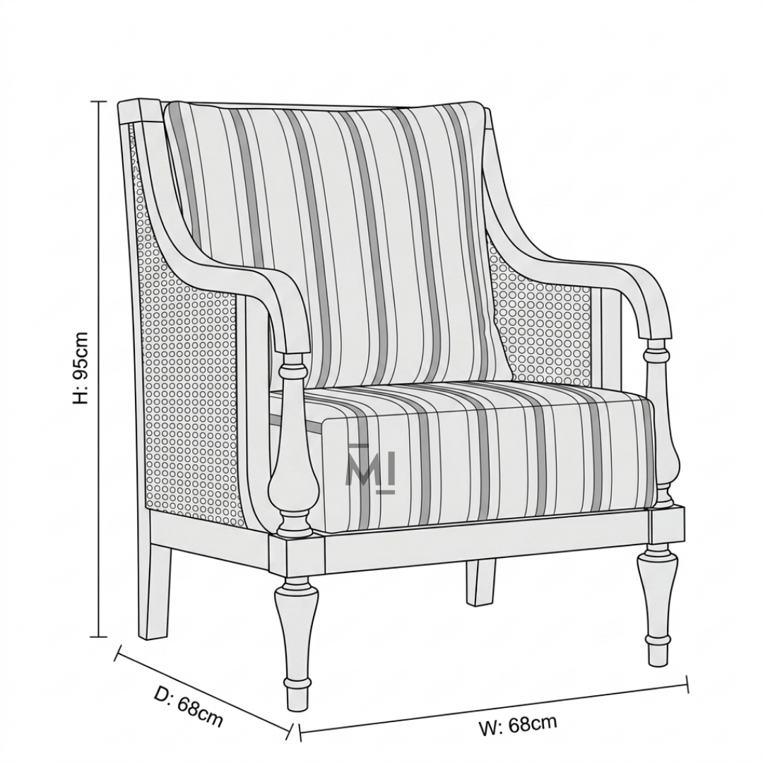 Classic Cane Accent Chair | Premium Solid Wood Upholstered Lounge Chair