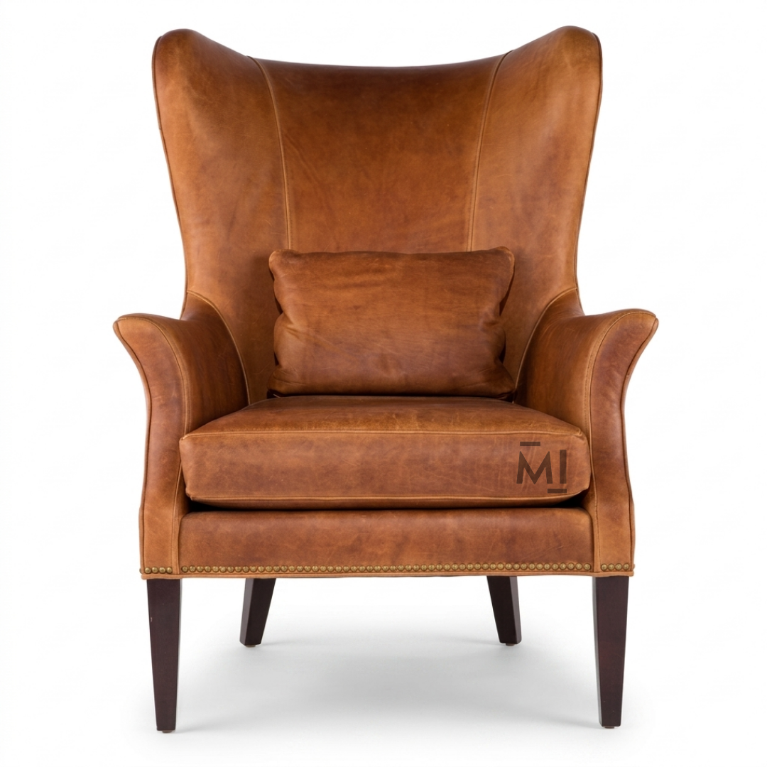 Luxury Leather Wingback Chair | Classic High Back Accent Armchair