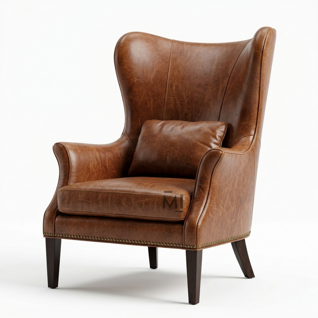 Luxury Leather Wingback Chair | Classic High Back Accent Armchair