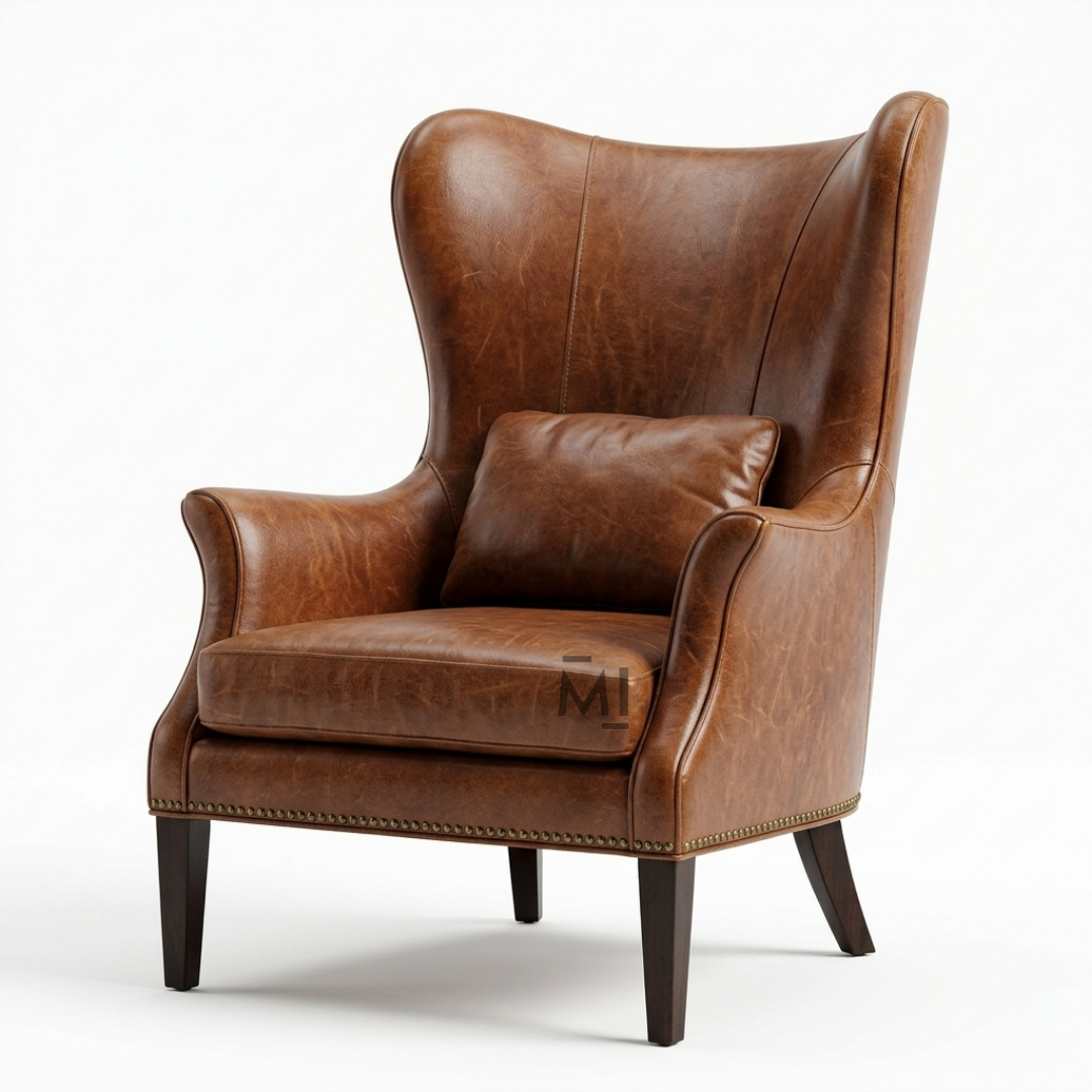 Luxury Leather Wingback Chair | Classic High Back Accent Armchair