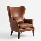 Luxury Leather Wingback Chair | Classic High Back Accent Armchair