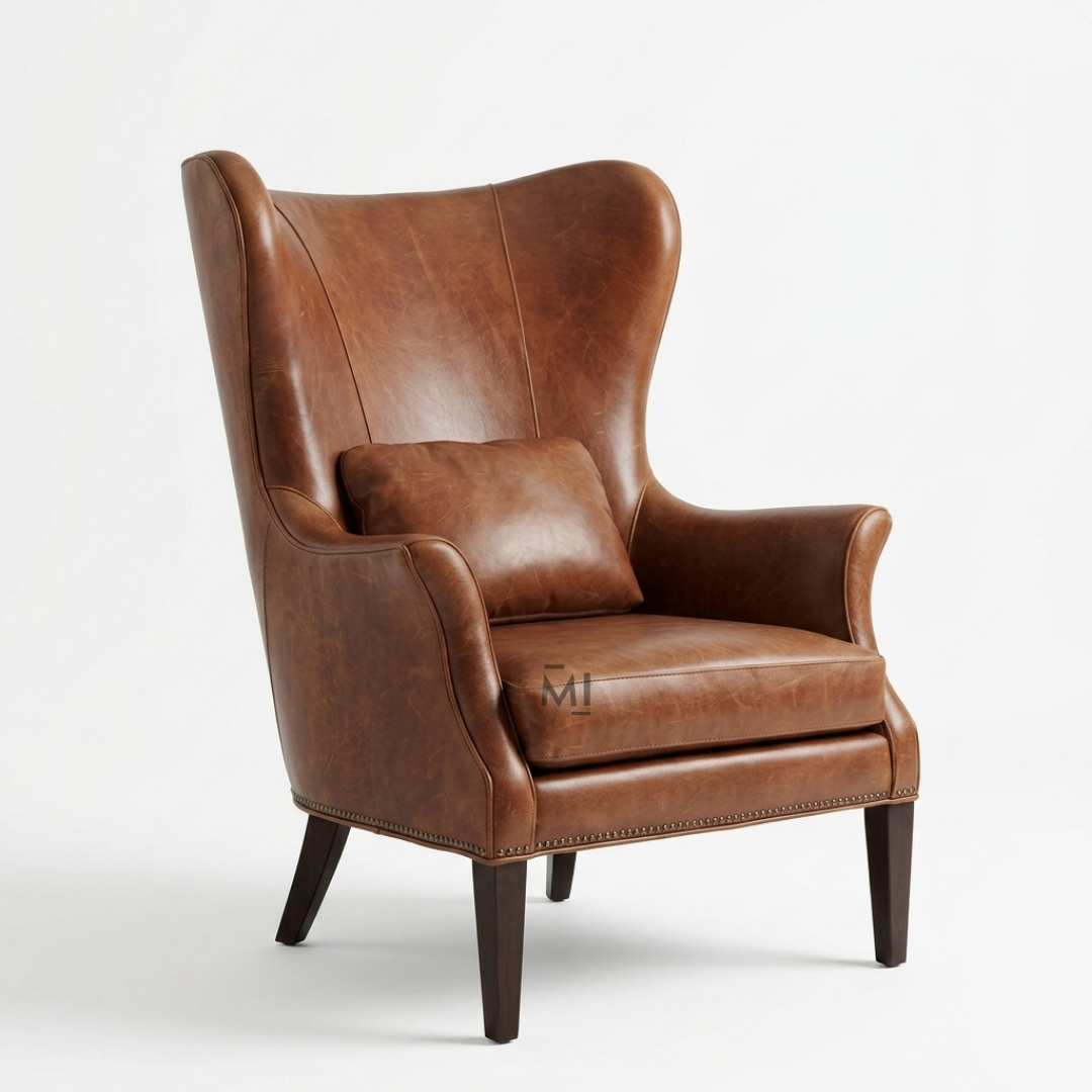 Luxury Leather Wingback Chair | Classic High Back Accent Armchair