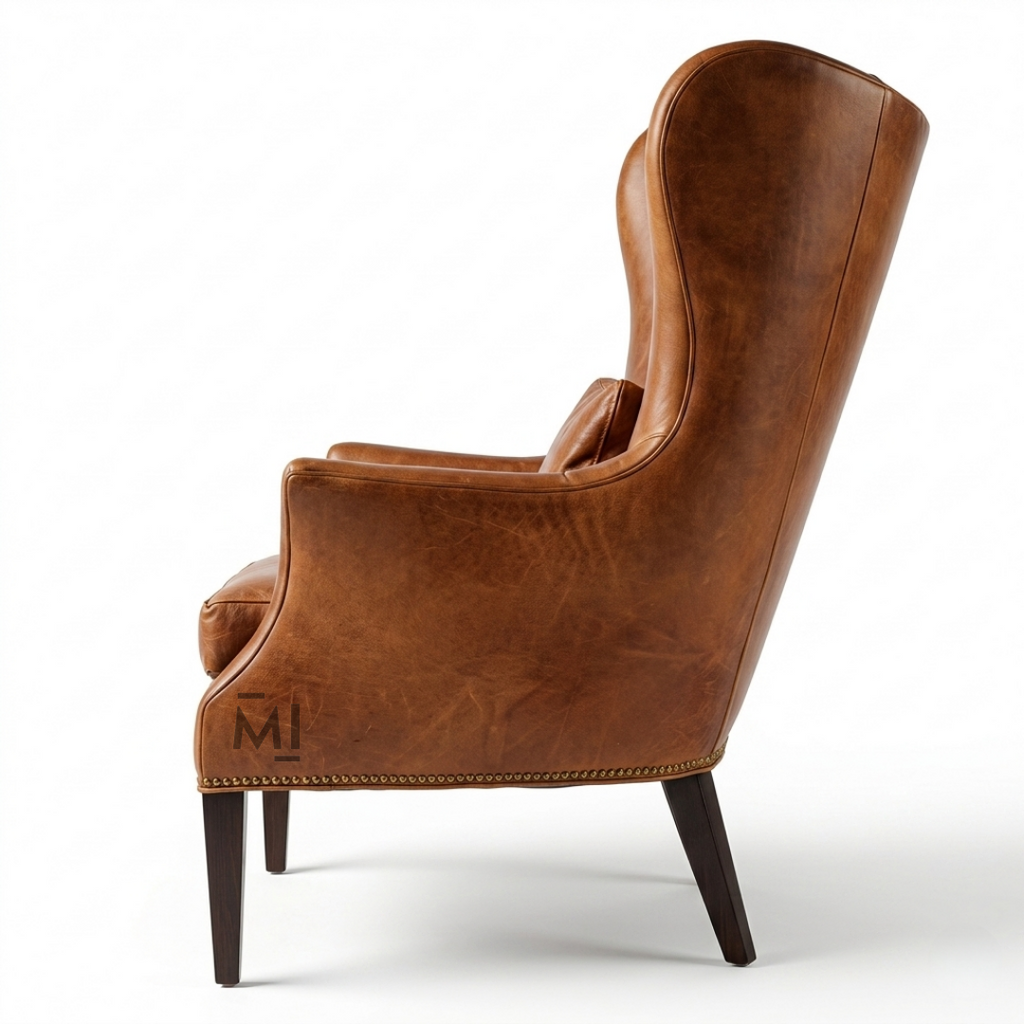 Luxury Leather Wingback Chair | Classic High Back Accent Armchair