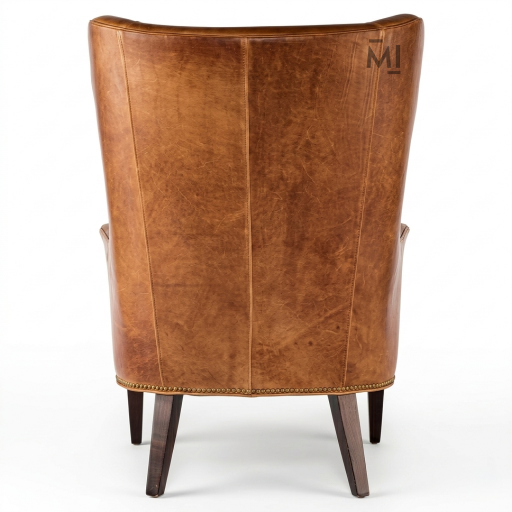Luxury Leather Wingback Chair | Classic High Back Accent Armchair