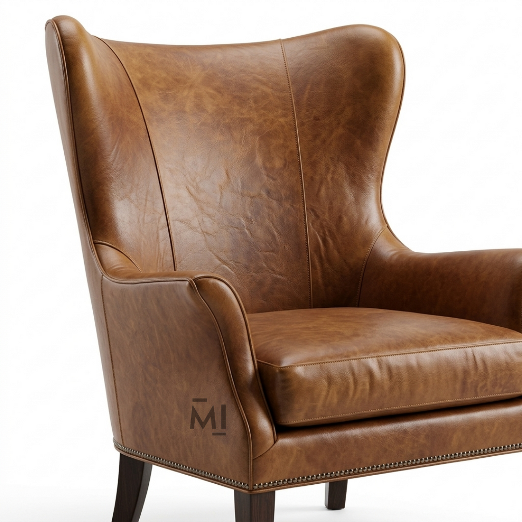 Luxury Leather Wingback Chair | Classic High Back Accent Armchair