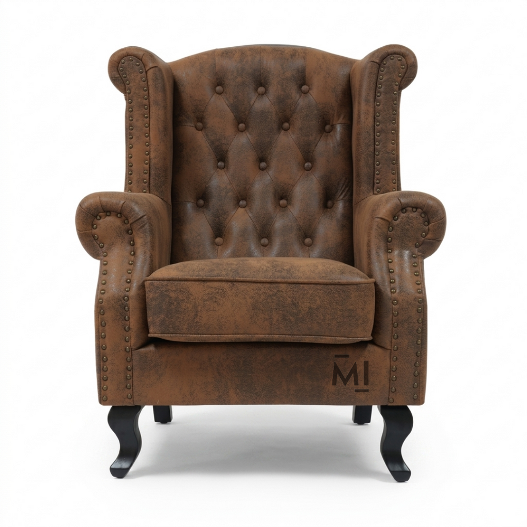 Vintage Chesterfield Wingback Chair | Luxury Tufted Leather Accent Armchair