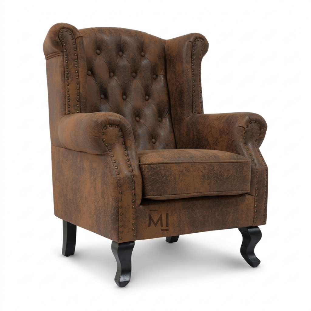 Vintage Chesterfield Wingback Chair | Luxury Tufted Leather Accent Armchair