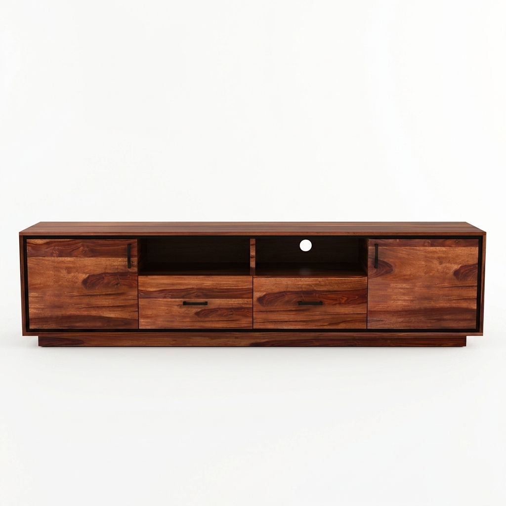 Modern Solid Wood TV Unit | Minimalist Media Entertainment Console